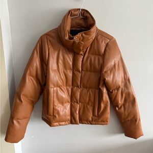 Chelsea & Lottie Faux Leather Puffer Jacket Brown Size Small